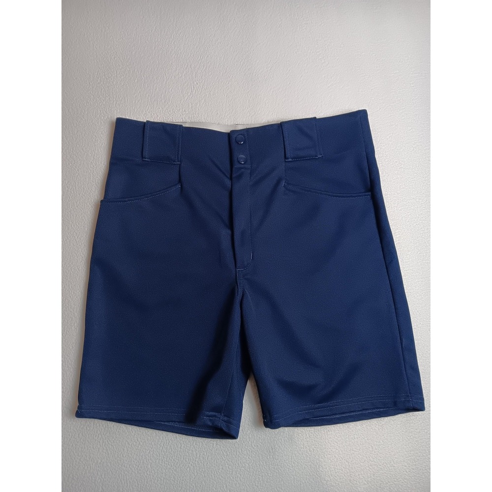 Teamwork Shorts Mens Medium Blue Baseball Polyester Twill Snap Front Pockets